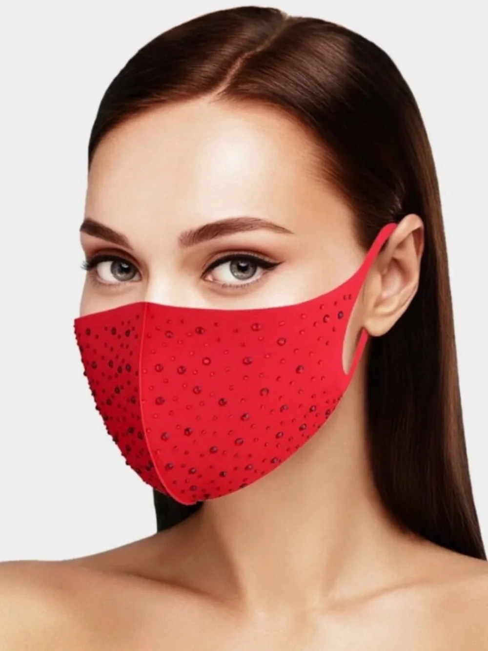 Red Rhinestone Face Mask Sparkly Festival Rave Party Statement NWT